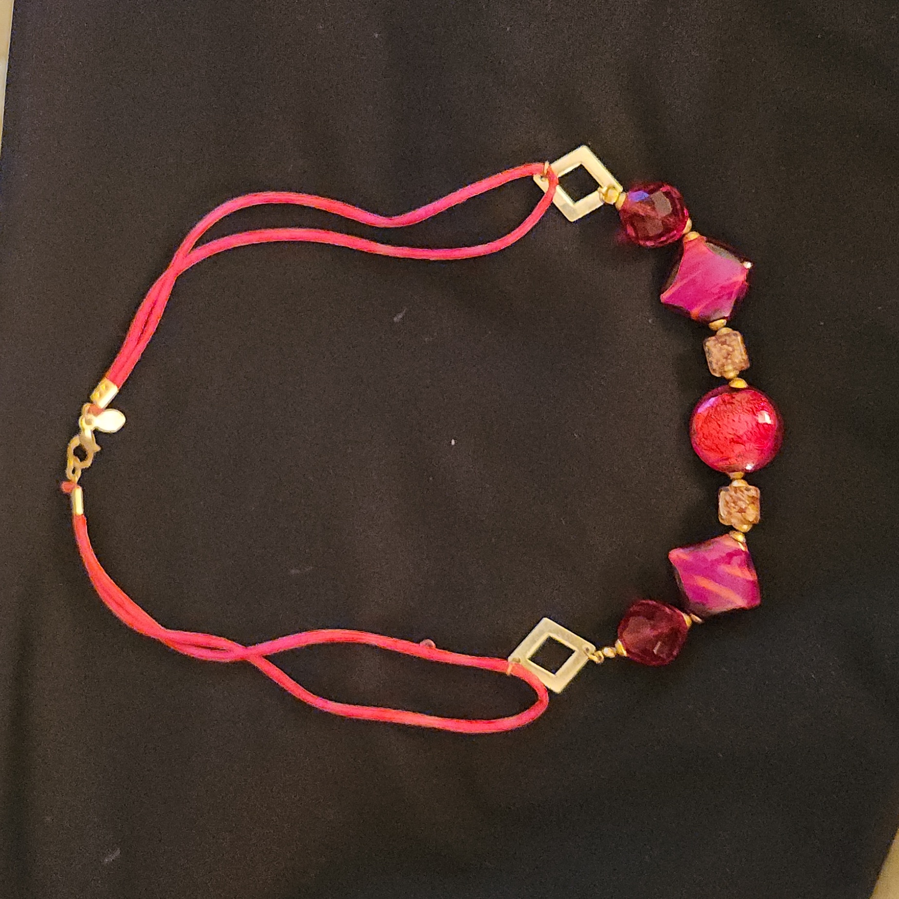Vintage Murano Red And Gold Glass Beaded Necklace Made In Italy 9$